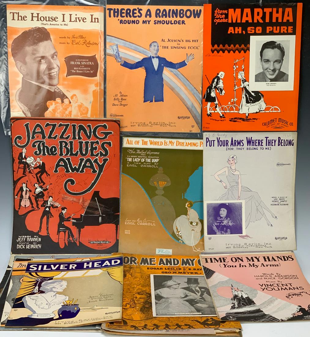 Vintage Sheet Music 25 Pieces: Most from silent screen era, many with plastic sleeves, all from a Hollywood collector, most in good condition with a few not so good condition