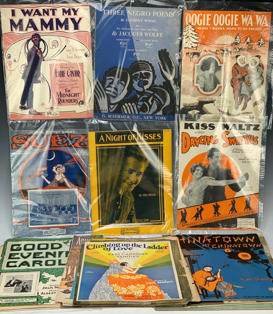 Vintage Sheet Music 25 Pieces: Most from silent screen era, many with plastic sleeves, all from a Hollywood collector, most in good condition with a few not so good condition