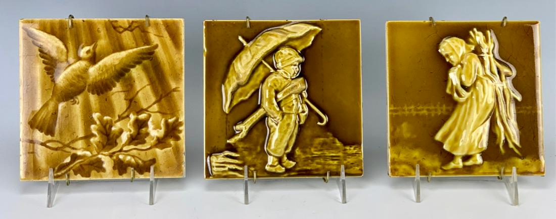Lot of 3 Encaustic and Trent Scenic Tiles C.1900 (1 of 3)