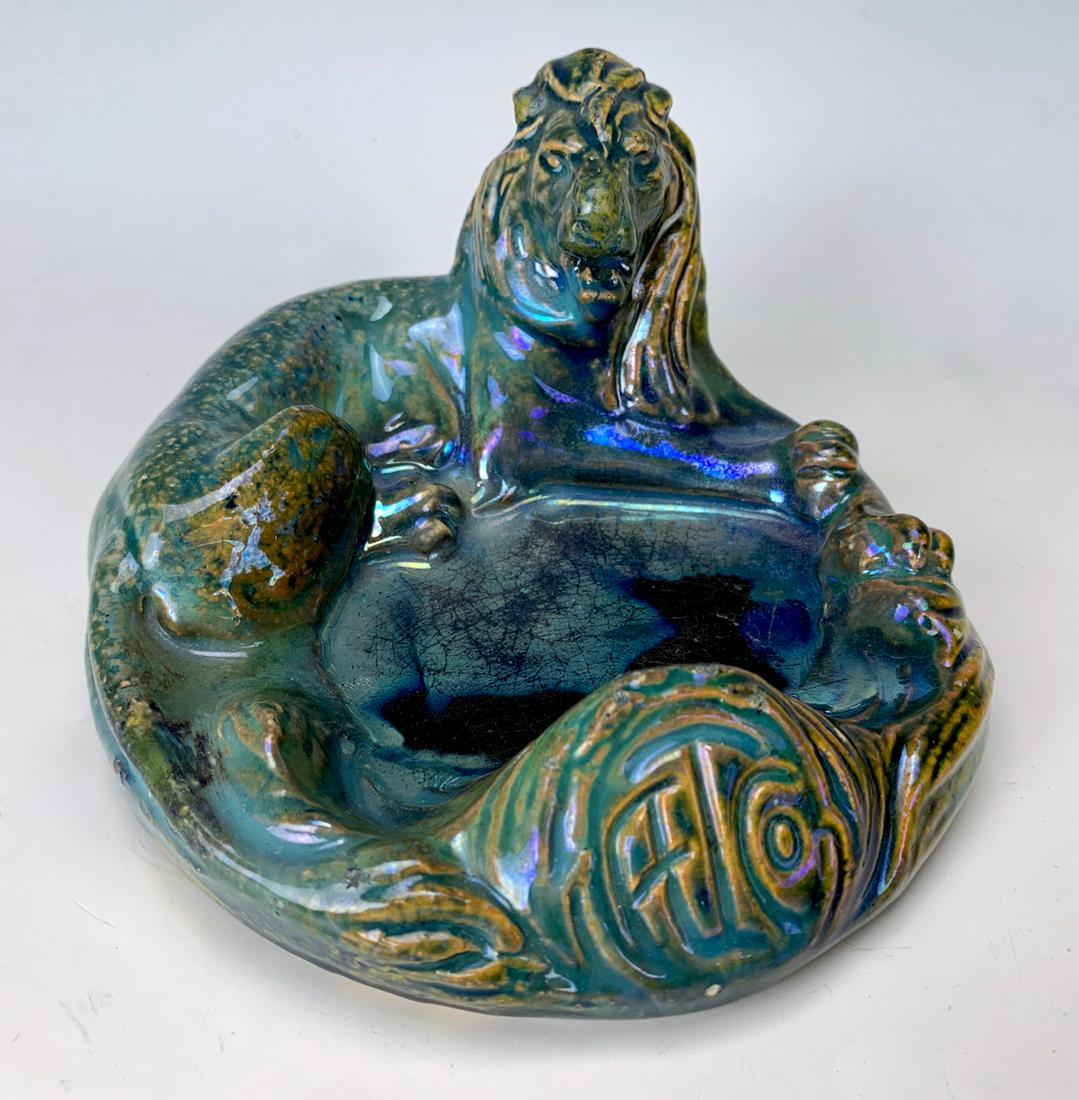 American Encaustic Tile Co Lion Iridescent Pottery Dish (1 of 3)