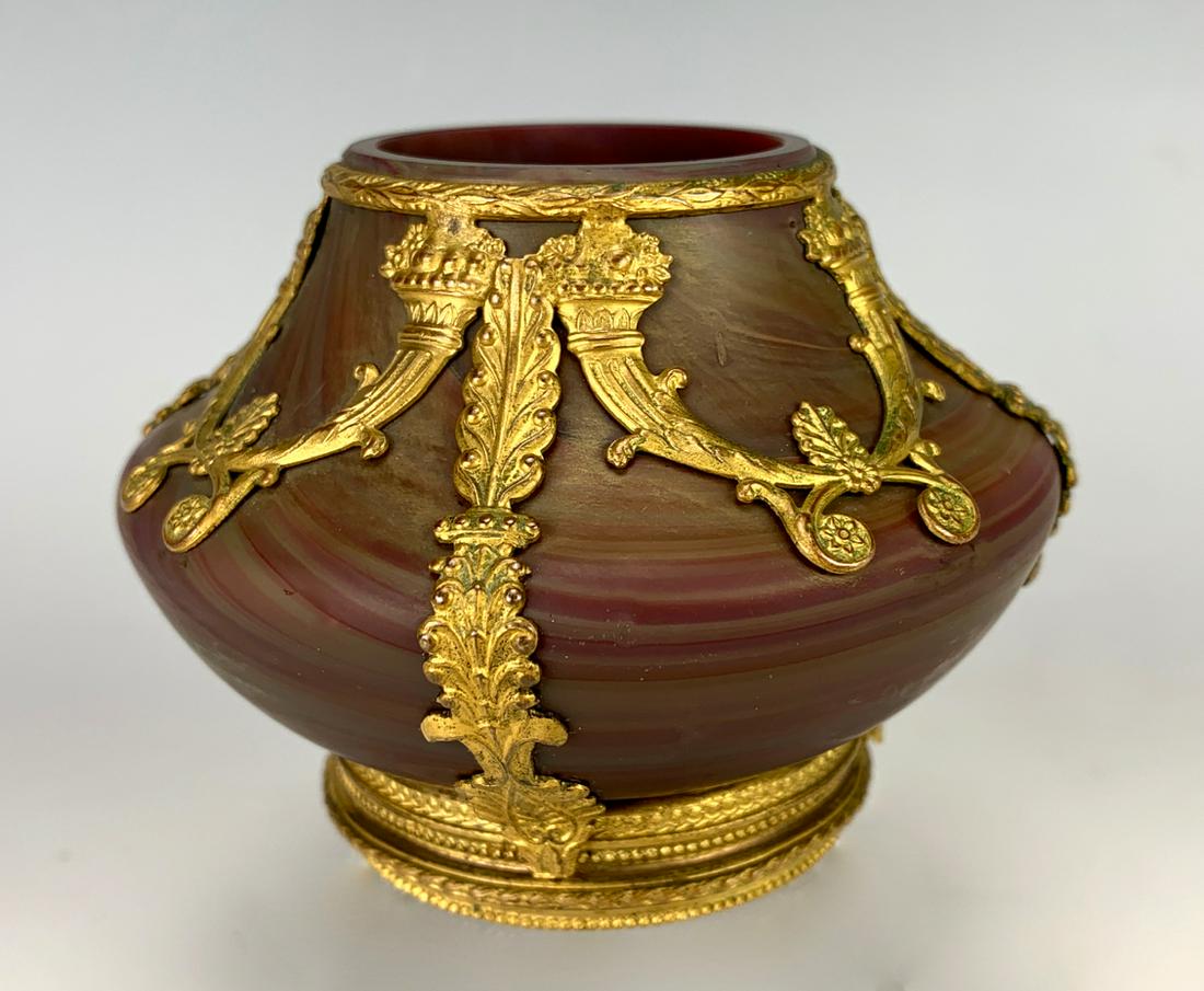 Empire Art Glass w/ Gilt Bronze Overlay Vase (1 of 2)