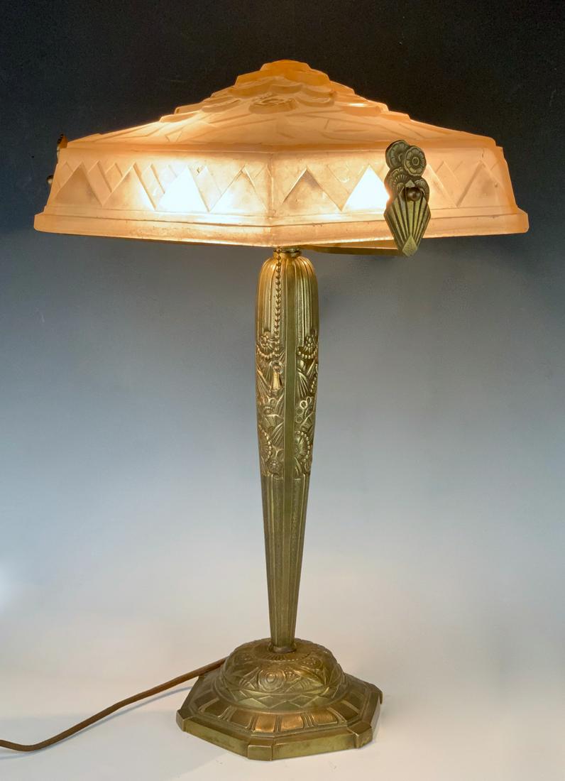 Art Deco Lamp w/ Pink Deco Shade C.1920s (1 of 6)