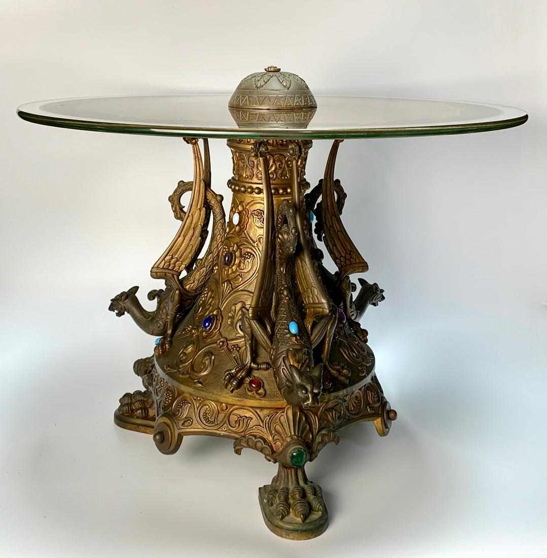 Antique Bronze & Jeweled Winged Grotesque Figures Table (1 of 3)