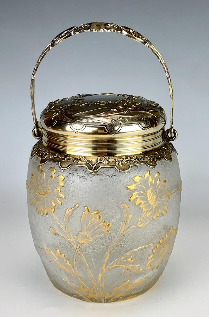 Rare Sgd. Daum Nancy Cameo Glass & Silver Jar (1 of 8)