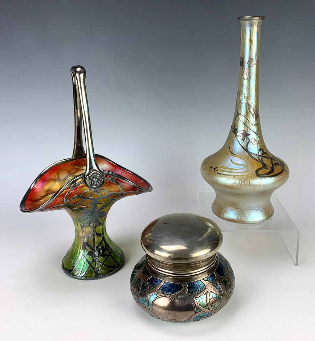 3 Loetz Silver Overlay Pieces (1 of 6)