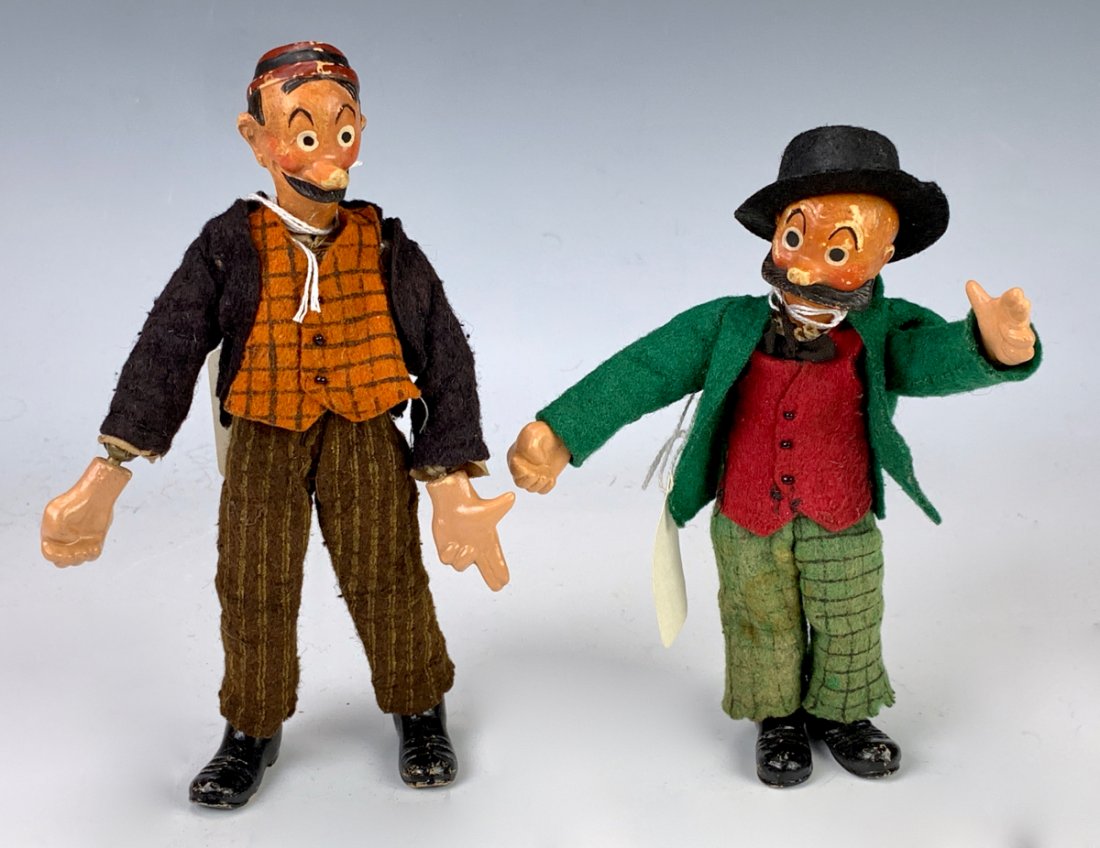 Two Bucherer Swiss Character Dolls: Mutt and Jeff, some paint loss, fair to good condition, 7.375" tallest