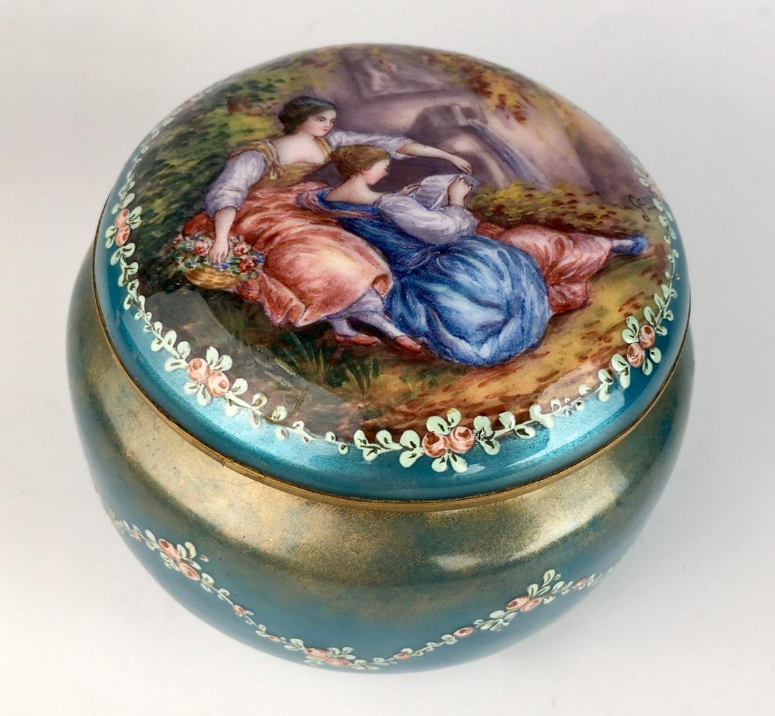 Antique French Limoges Enamel Box Sgd Gamet (1 of 5)