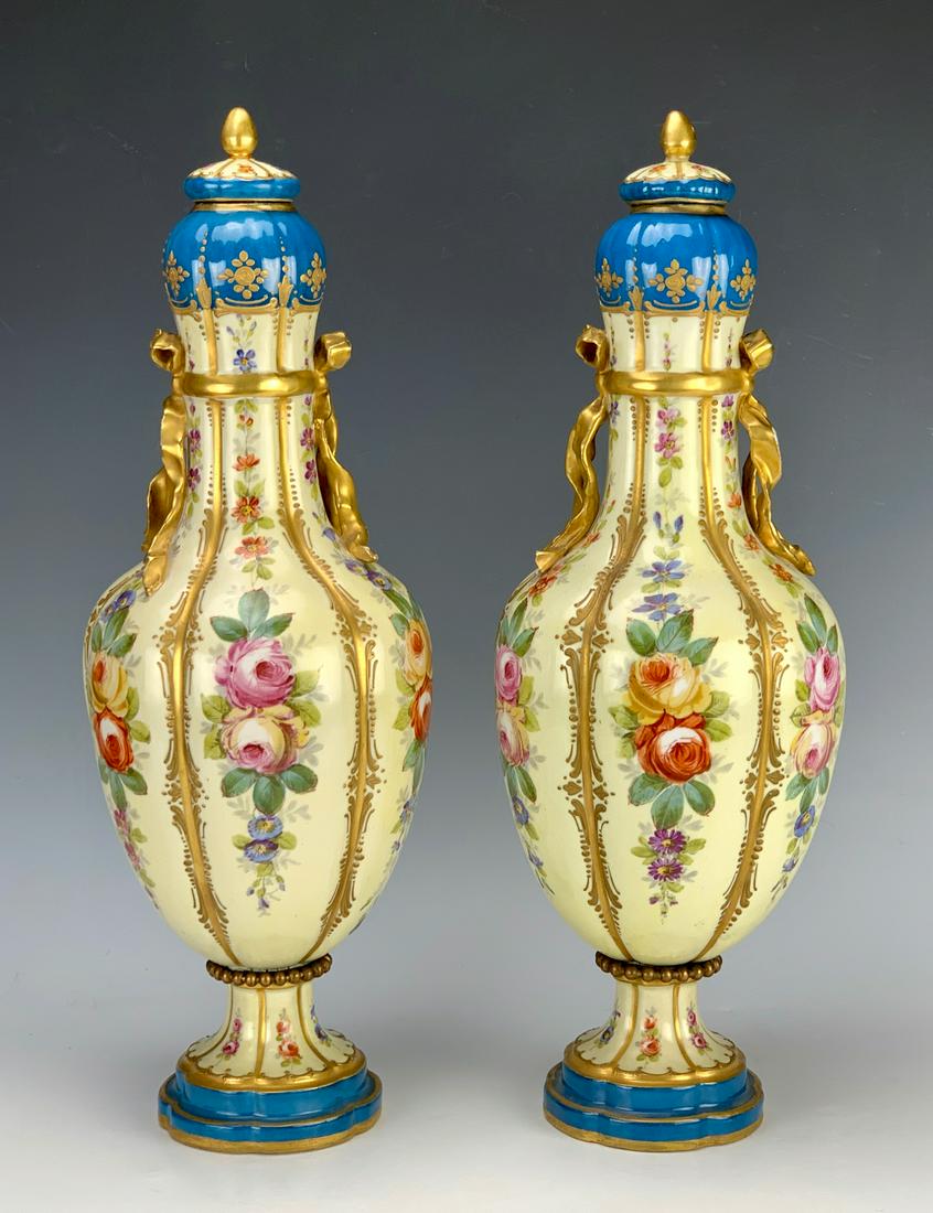 Pair Sevres Type Covered Porcelain Vases C. 1920 (1 of 2)