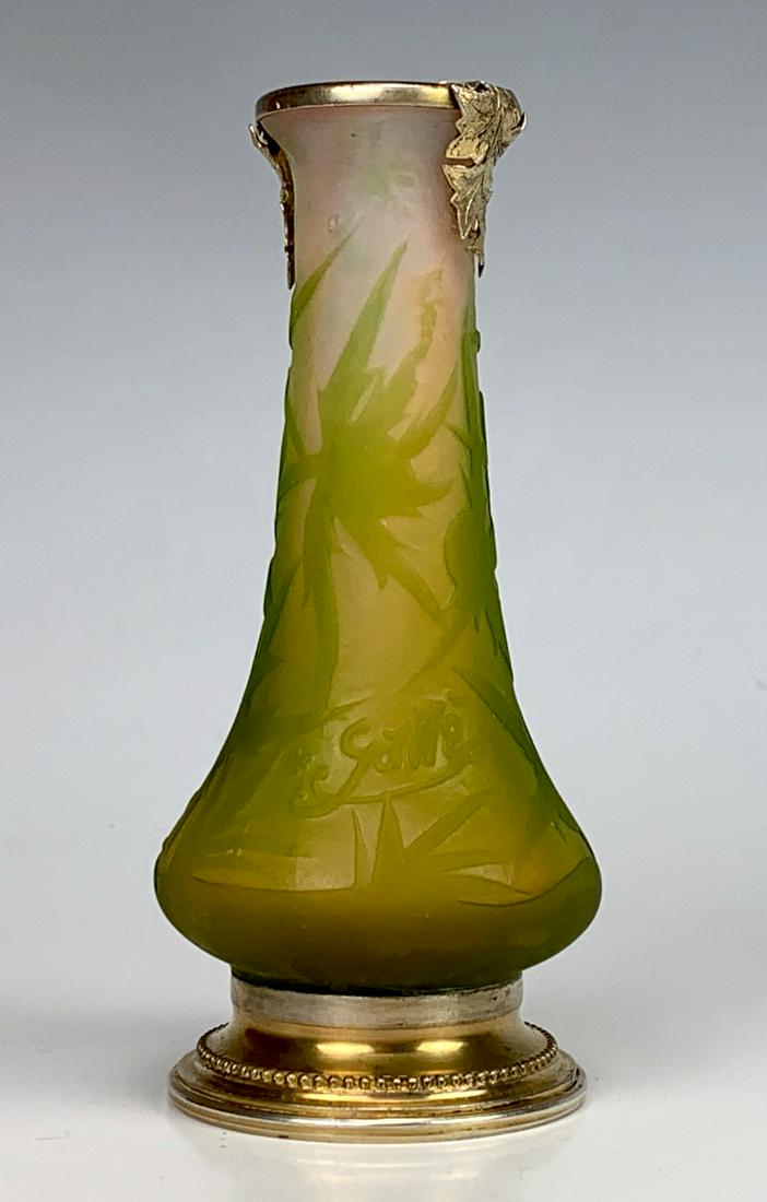 Galle Miniature Cameo Glass & Silver Vase. C.1900 (1 of 5)