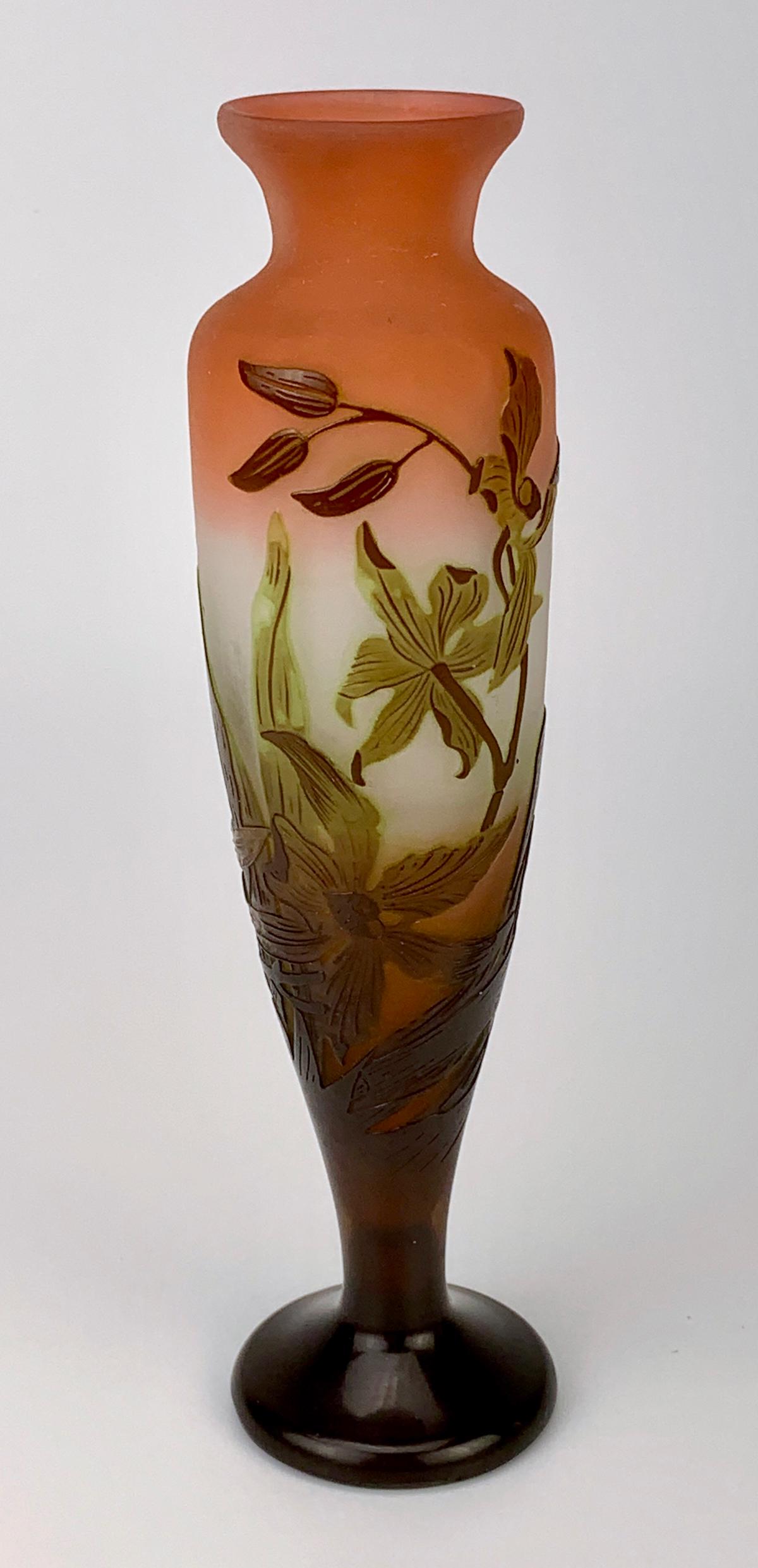 Signed Galle Cameo Glass "Lily" Vase C. 1900 (1 of 4)