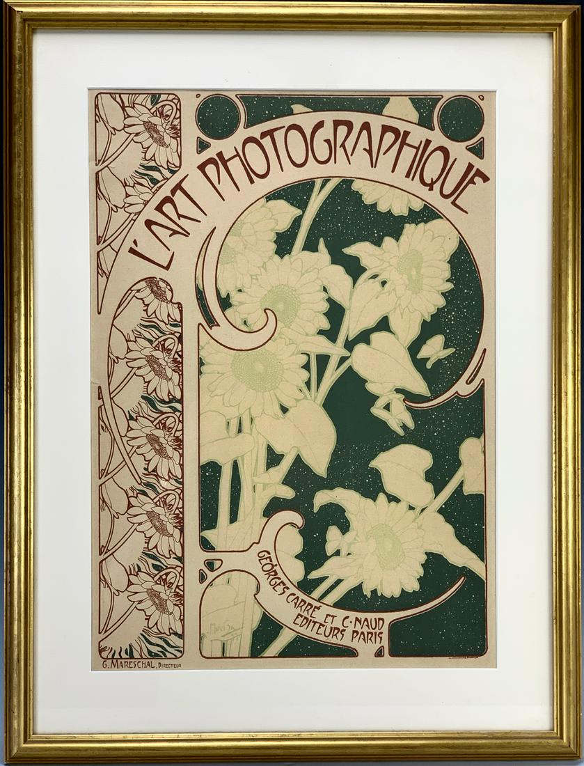 Alphonse Mucha "L'Art Photographique" Poster: Alphonse Mucha (1860-1939) "L'Art Photographique" poster, April 1900 lithograph in colors, The Photographic Art Paris, Georges Carre and C. Naud Editors, G. Mareschal Publishers, good condition, 17.5"