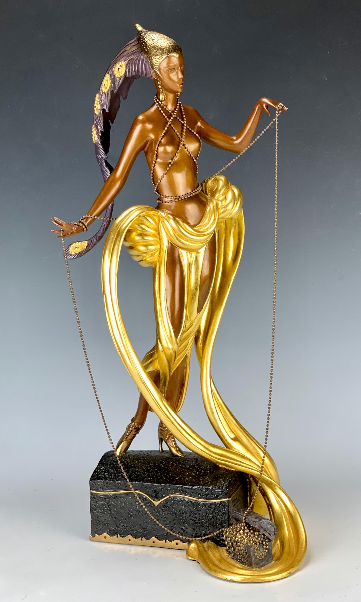 Erte Bronze Sculpture "Pleasure of the Courtesan": Erte (Romain De Tirtoff - Russian/French 1892-1990), limited edition, gilded and cold painted cast bronze sculpture "Pleasure of the Courtesan", marked "1998 Chalk" and "Vermillion and Seven Arts 293/