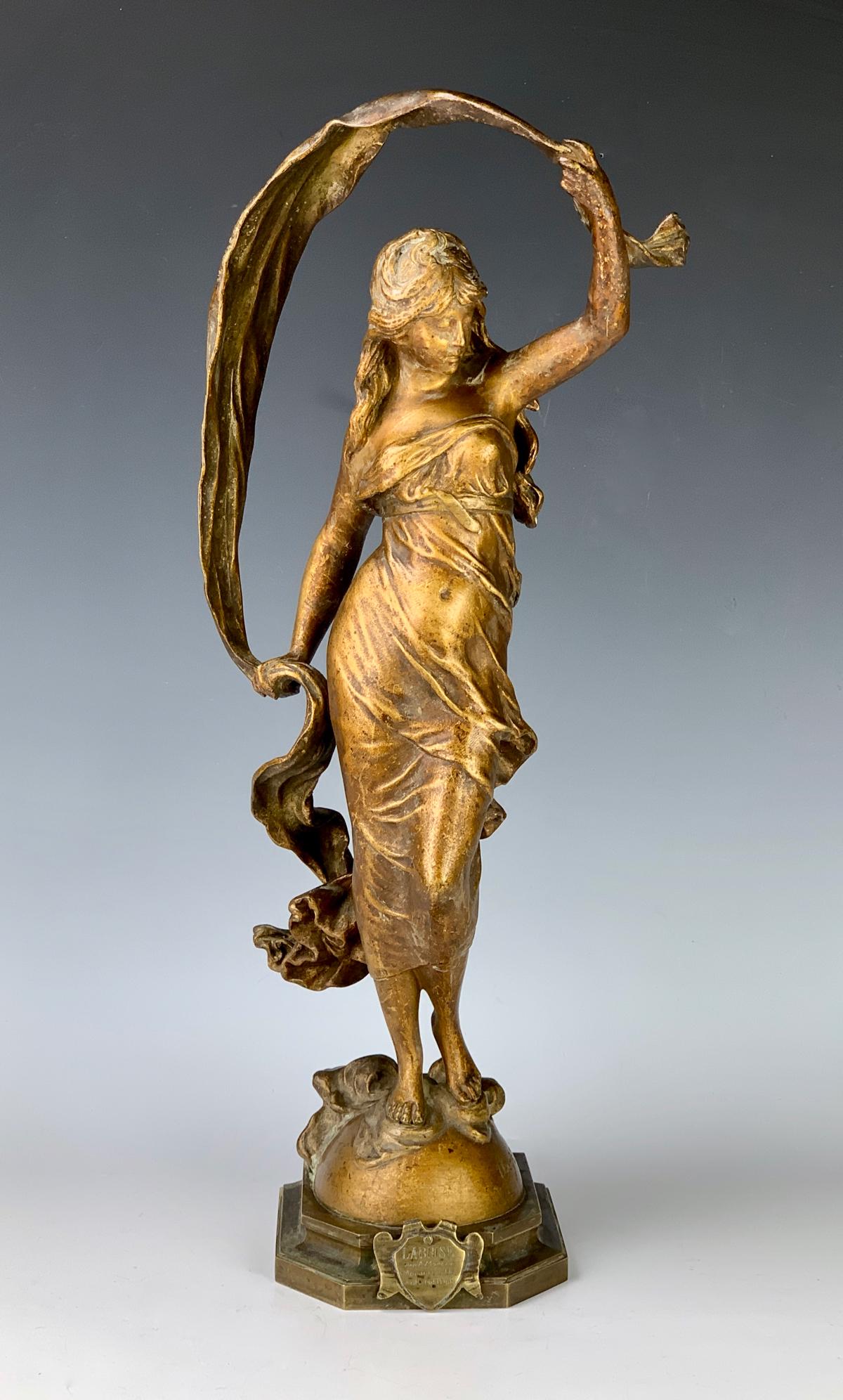 Signed Auguste Moreau Bronze "Girl with Scarf" (1 of 5)