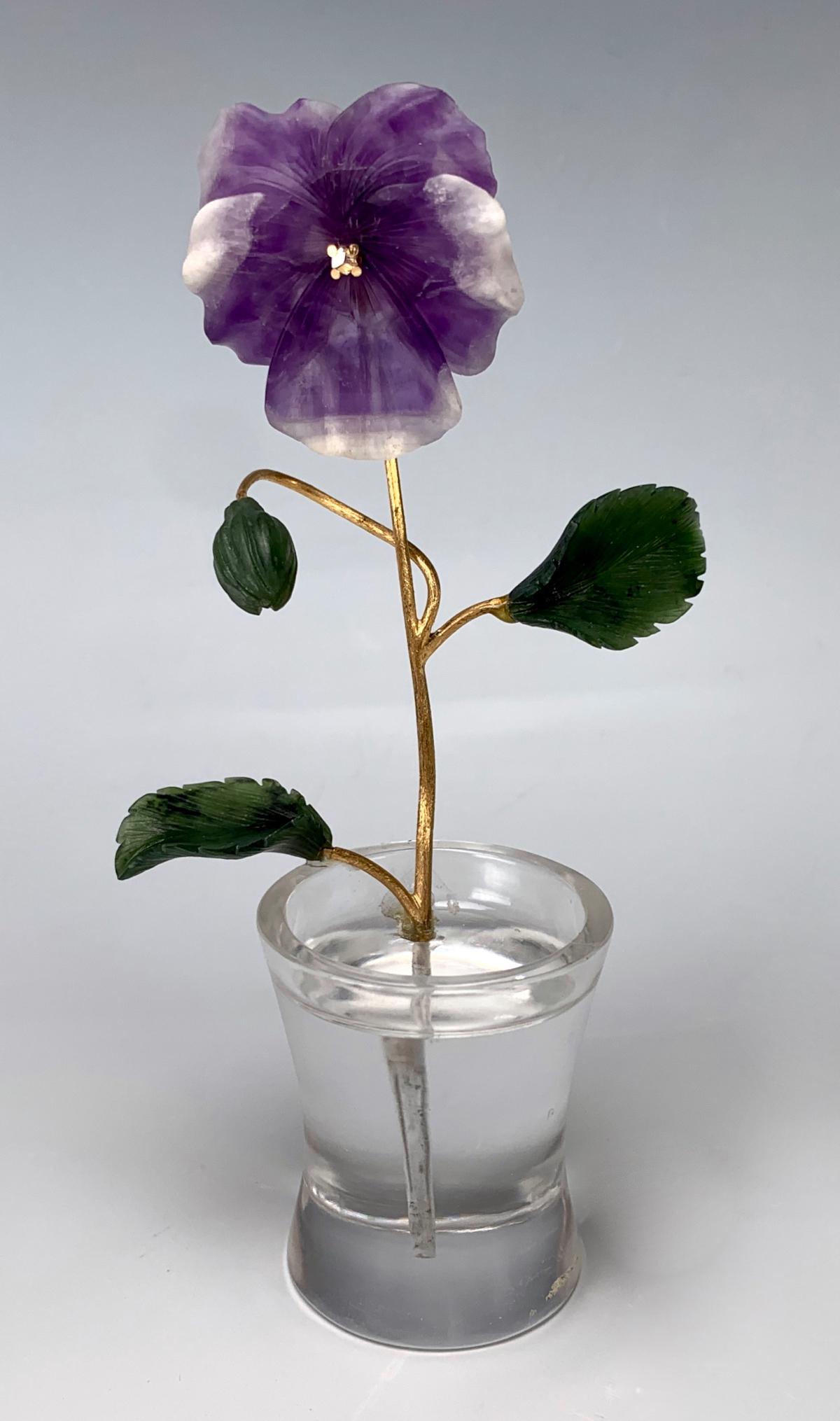 Russian Faberge Style Rock Crystal 18K Pansy (1 of 5)