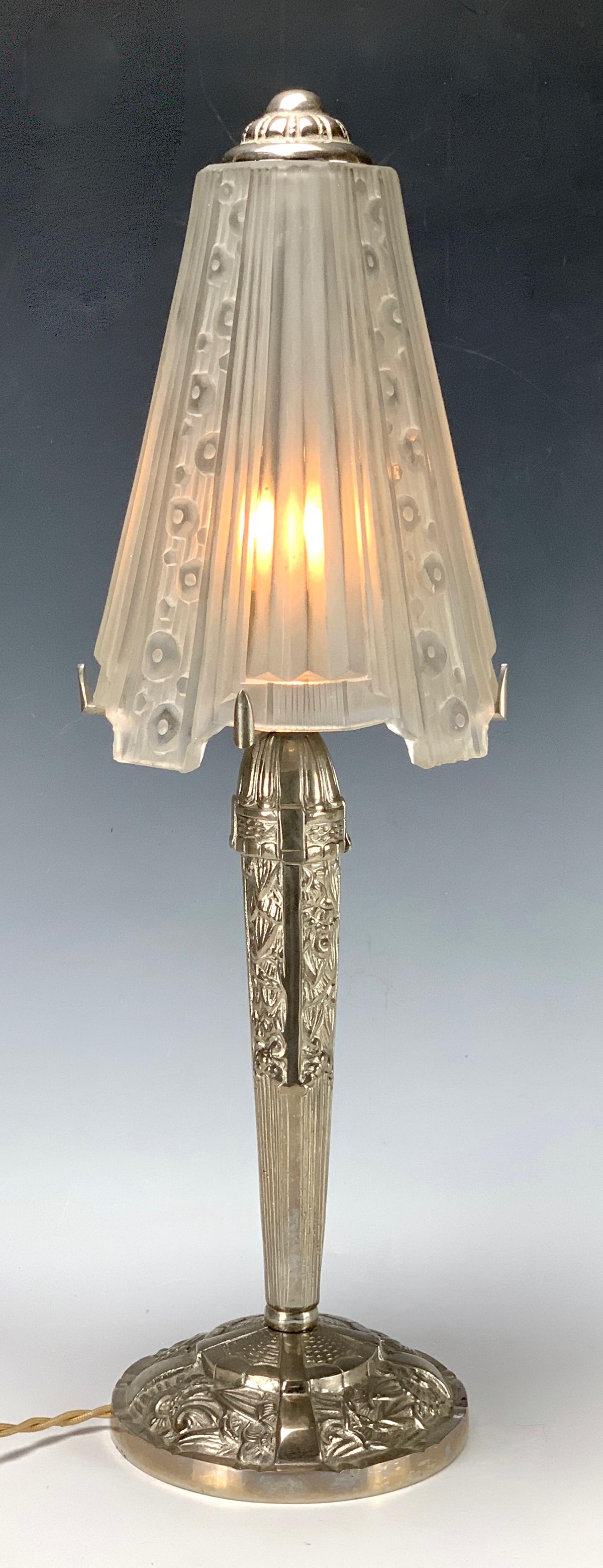 Art Deco Frosted Glass & Silver Plate Lamp (1 of 2)