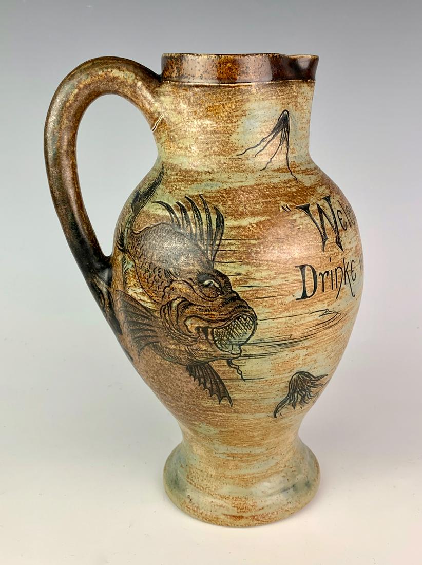 Martin Brothers Glazed Stoneware Fish Jug C. 1900 (1 of 9)