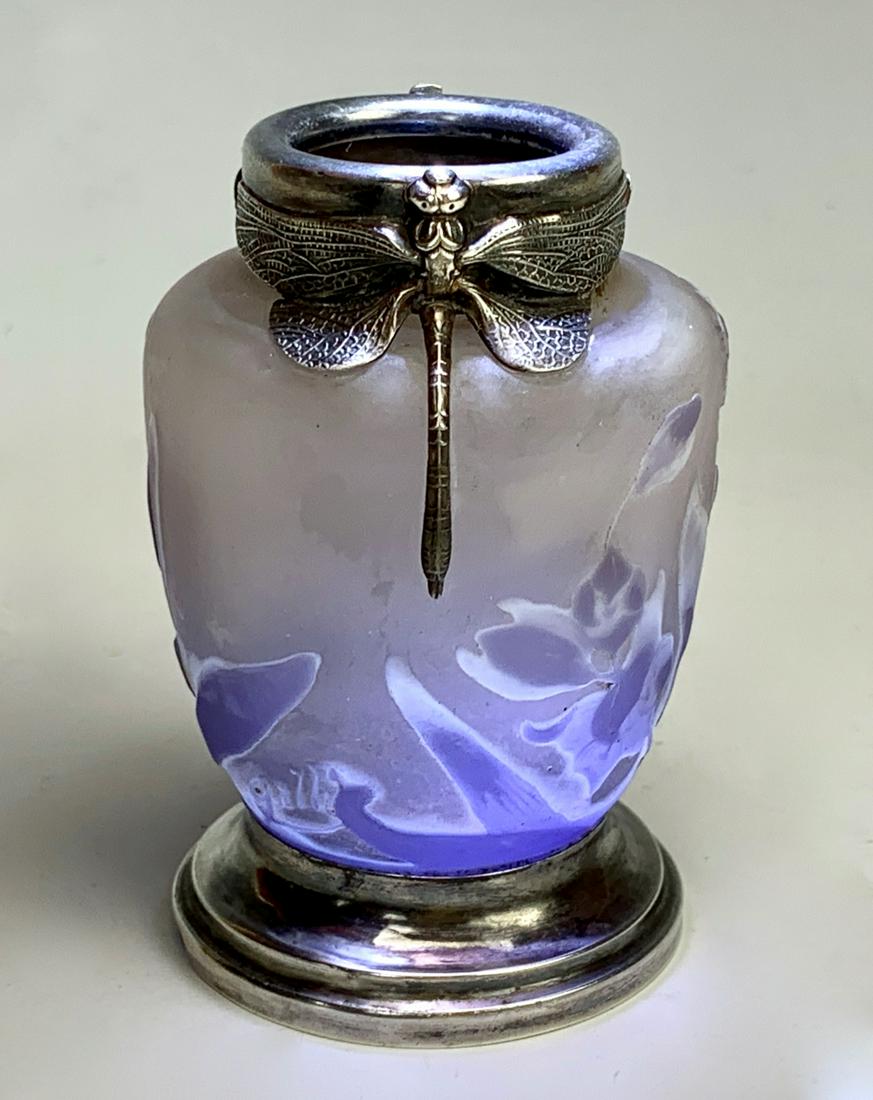 Galle Cameo Vase w/ Sterling Silver Dragonflies (1 of 7)
