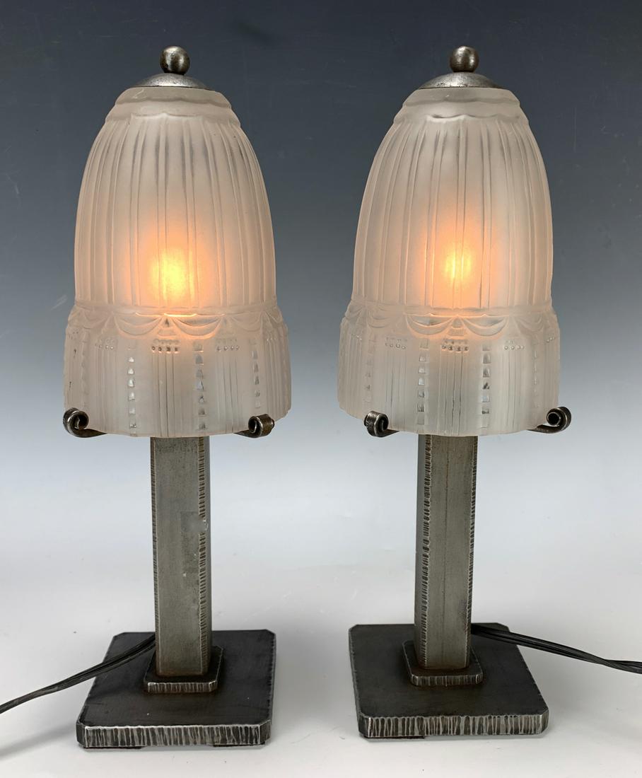 Pair Signed Muller Freres Art Deco Lamps (1 of 4)