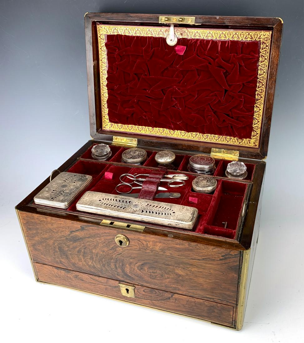 Brass Inlay Rosewood Traveling Vanity Box (1 of 3)