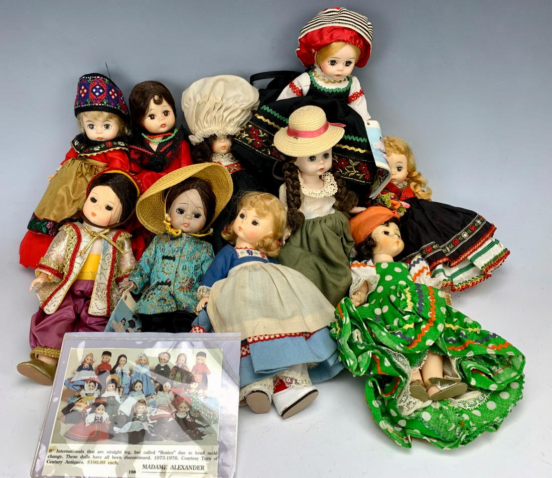 10 Madame Alexander Wendykins: 10 Madame Alexander Wendykins from various countries and storybooks, one is unstrung, 8" height **Most dolls are in like new condition but contact us for detailed condition reports. All lots offered a