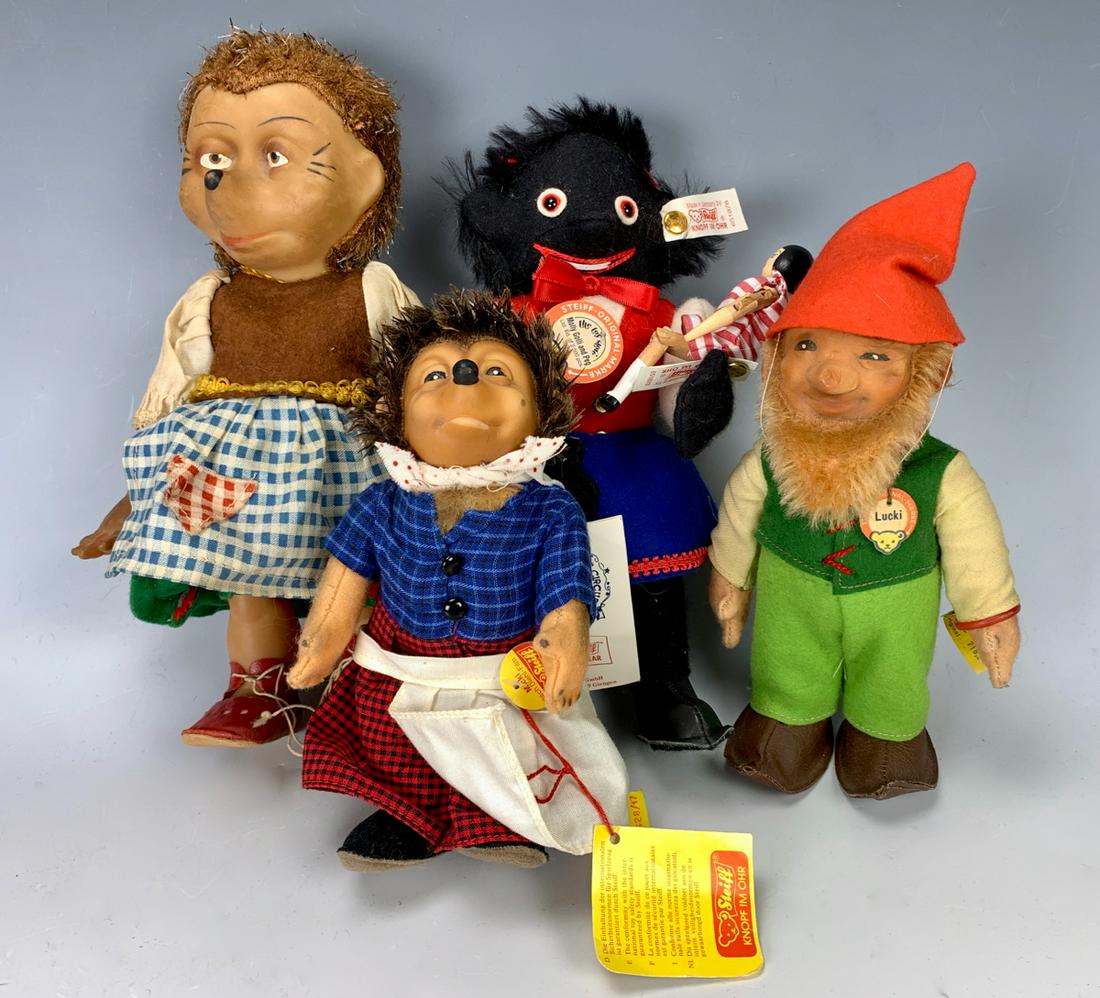 4 Steiff Characters: 4 Steiff characters, 3 vinyl and 1 felt, including Micki, 9.5" tallest **Most dolls are in like new condition but contact us for detailed condition reports. All lots offered are sold "As-Is".*****From