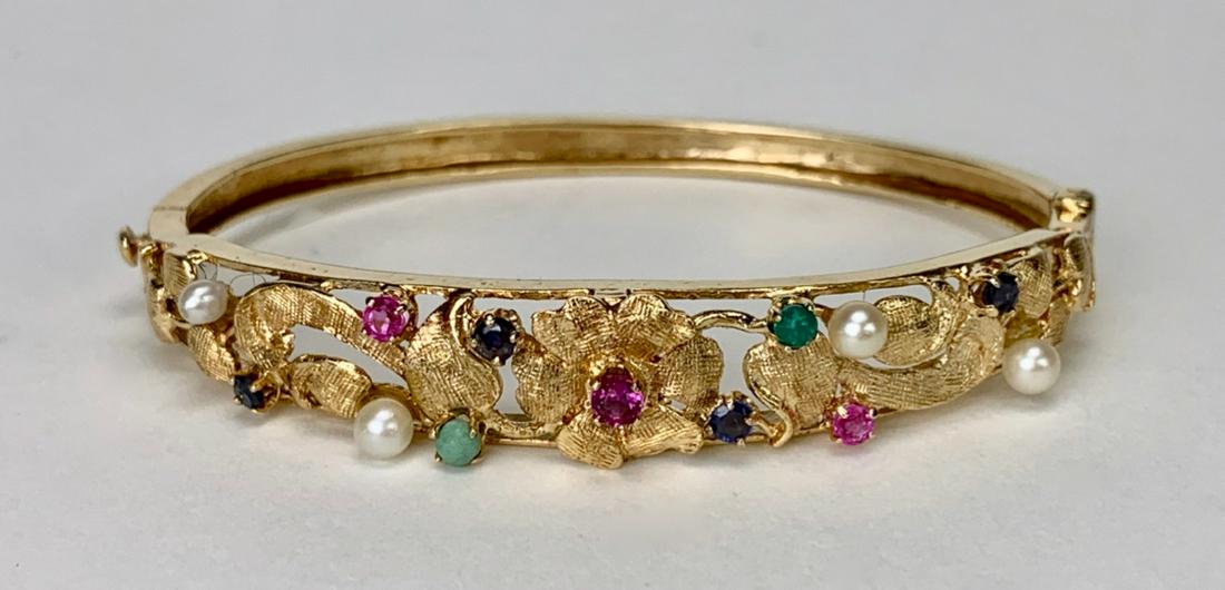 14k Yellow Gold Bangle with Florentine Finish (1 of 5)