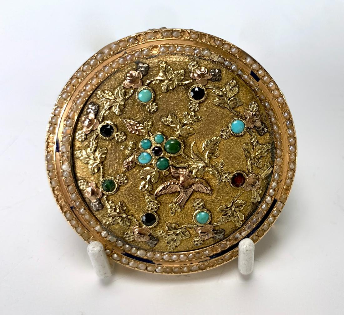 18k Multicolor Gold Pocket Watch w/ Gems & Enamel (1 of 3)