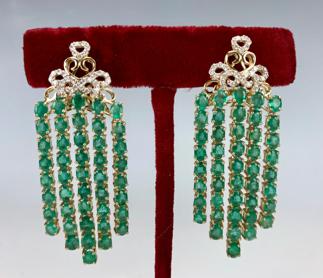 Pair 14k Emerald & Diamond Dangle Earrings (1 of 3)
