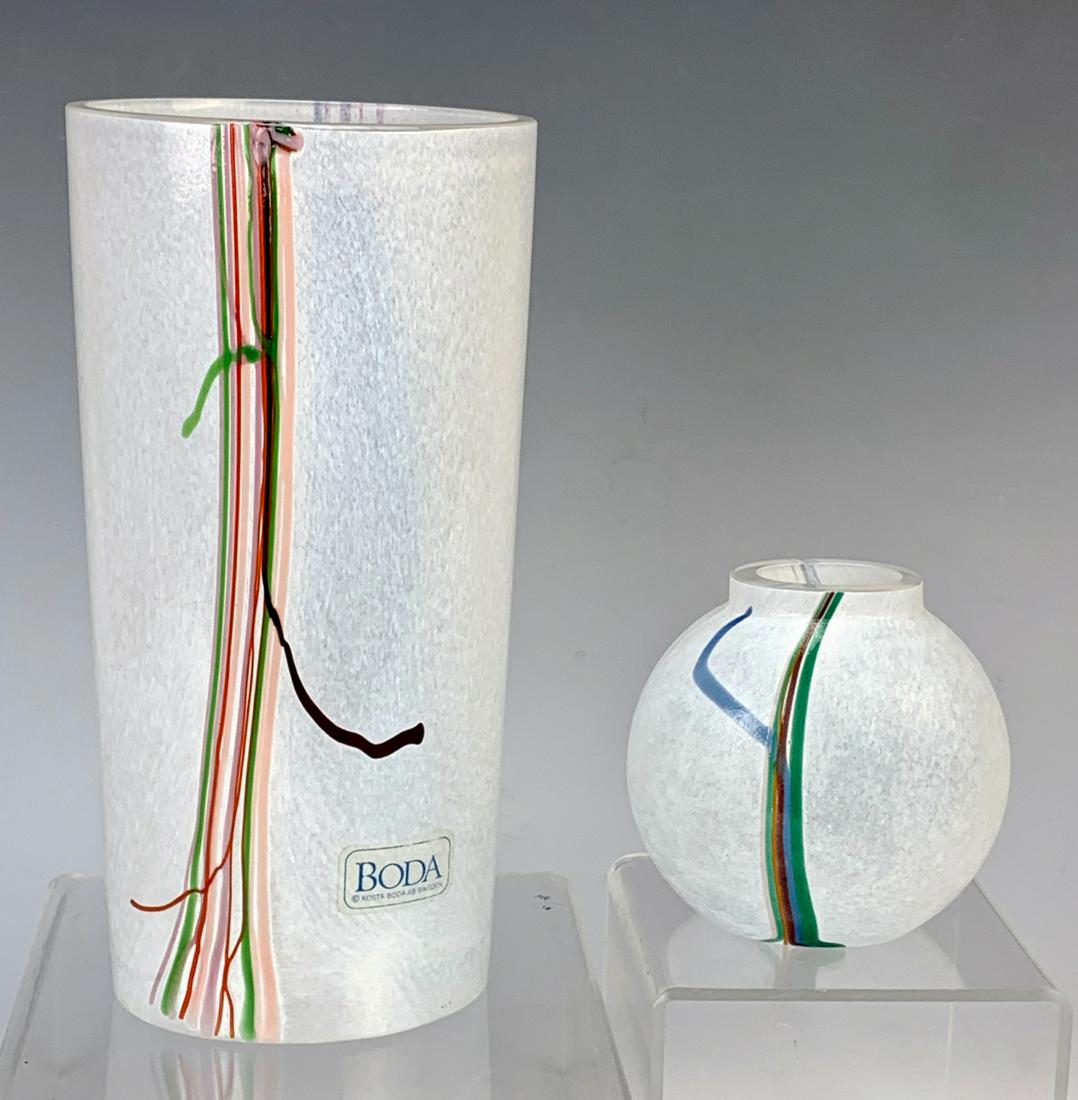 Kosta Boda Swedish Pair of "Rainbow" Vases: Both are signed and numbered by the glass artist Bertil Vallien, small one is 3" tall and larger one is 7.25" tall, both in very good condition