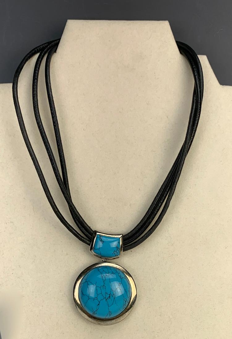 Sterling Turquoise & Leather Necklace (1 of 3)