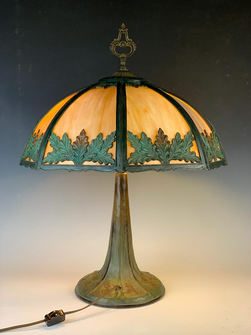 Antique 8 Panel Caramel Slag Glass Table Lamp (1 of 6)