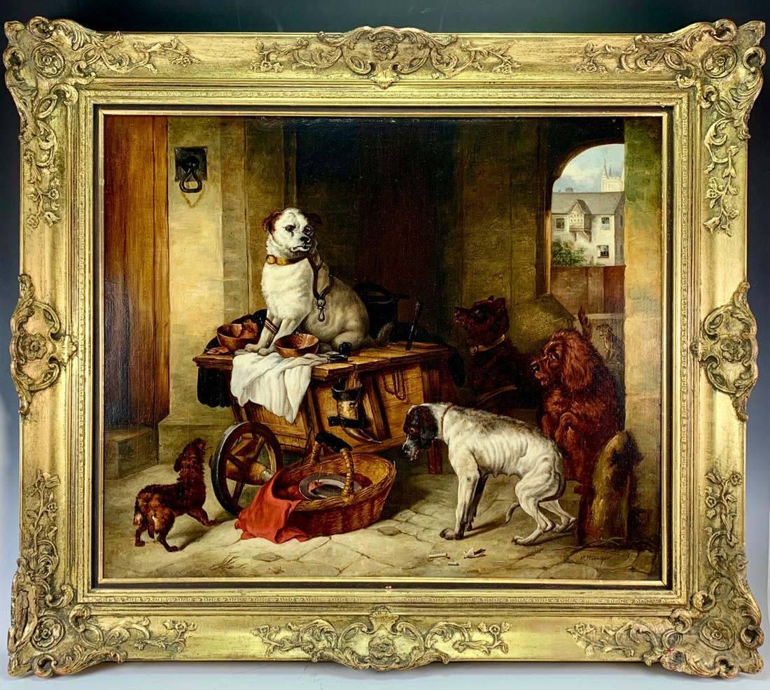 Antique Large Dogs in Courtyard Painting (1 of 3)