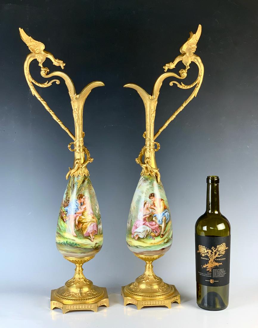 Napoleon III Gilt Bronze & Painted Porcelain Ewers (1 of 3)