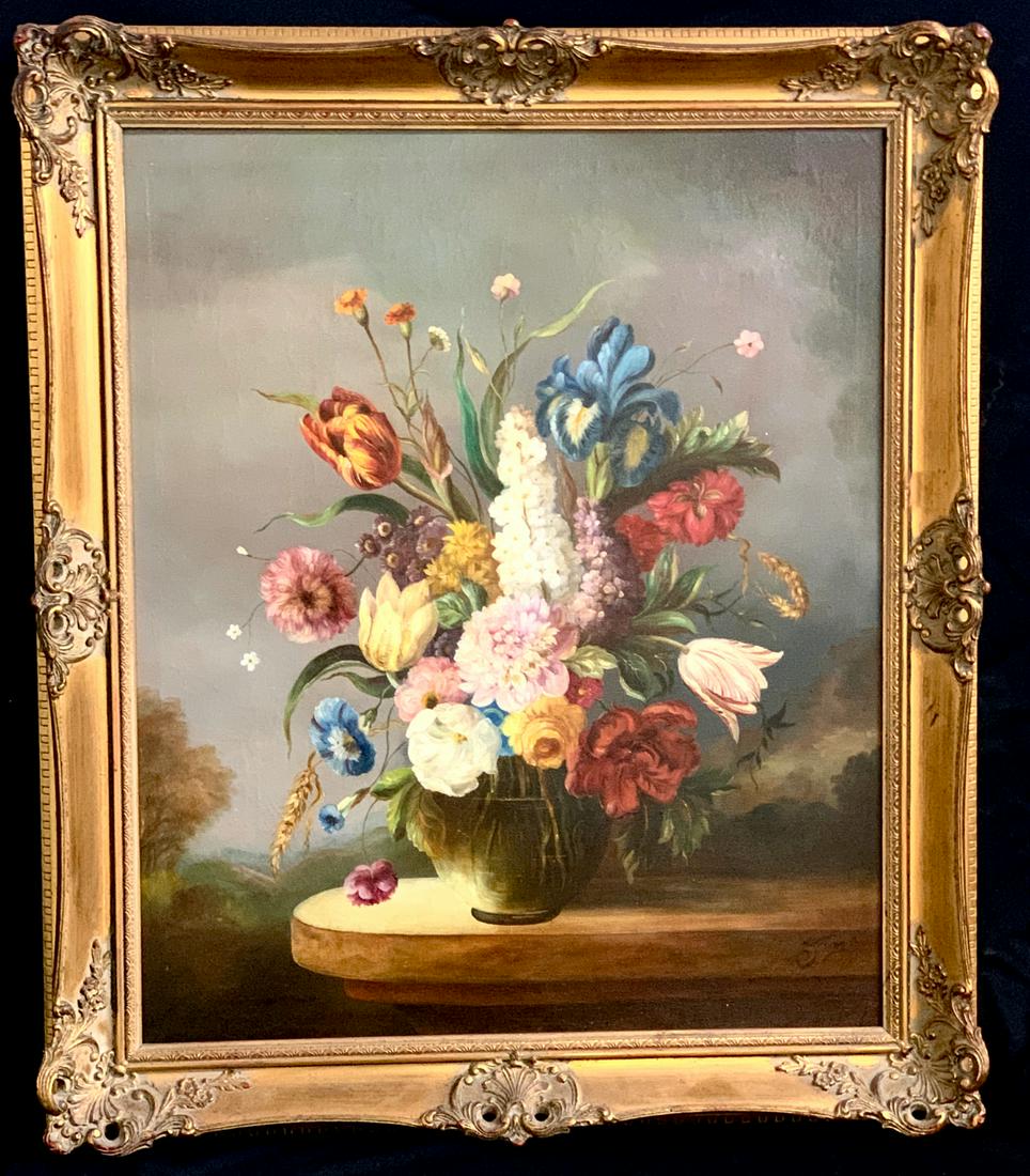 Large Still Life "Flowers" Oil on Canvas, Signed (1 of 3)