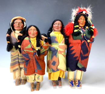 Group of 4 American Indian Skookum Dolls: Group of 4 American Indian Skookum Dolls, very good condition, Lifetime Collection of Sharon McDowell, Simi Valley, CA