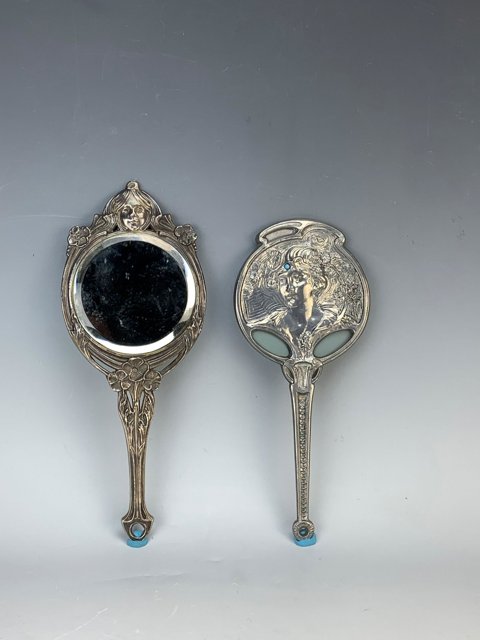 Pair of Art Nouveau Lady Faces Hand Mirrors C.1890 (1 of 5)