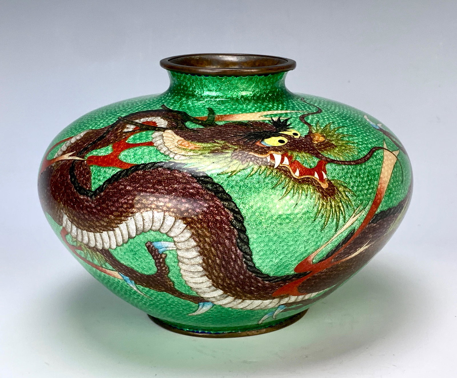 Japanese Dragon Green Ginbari Vase (1 of 5)