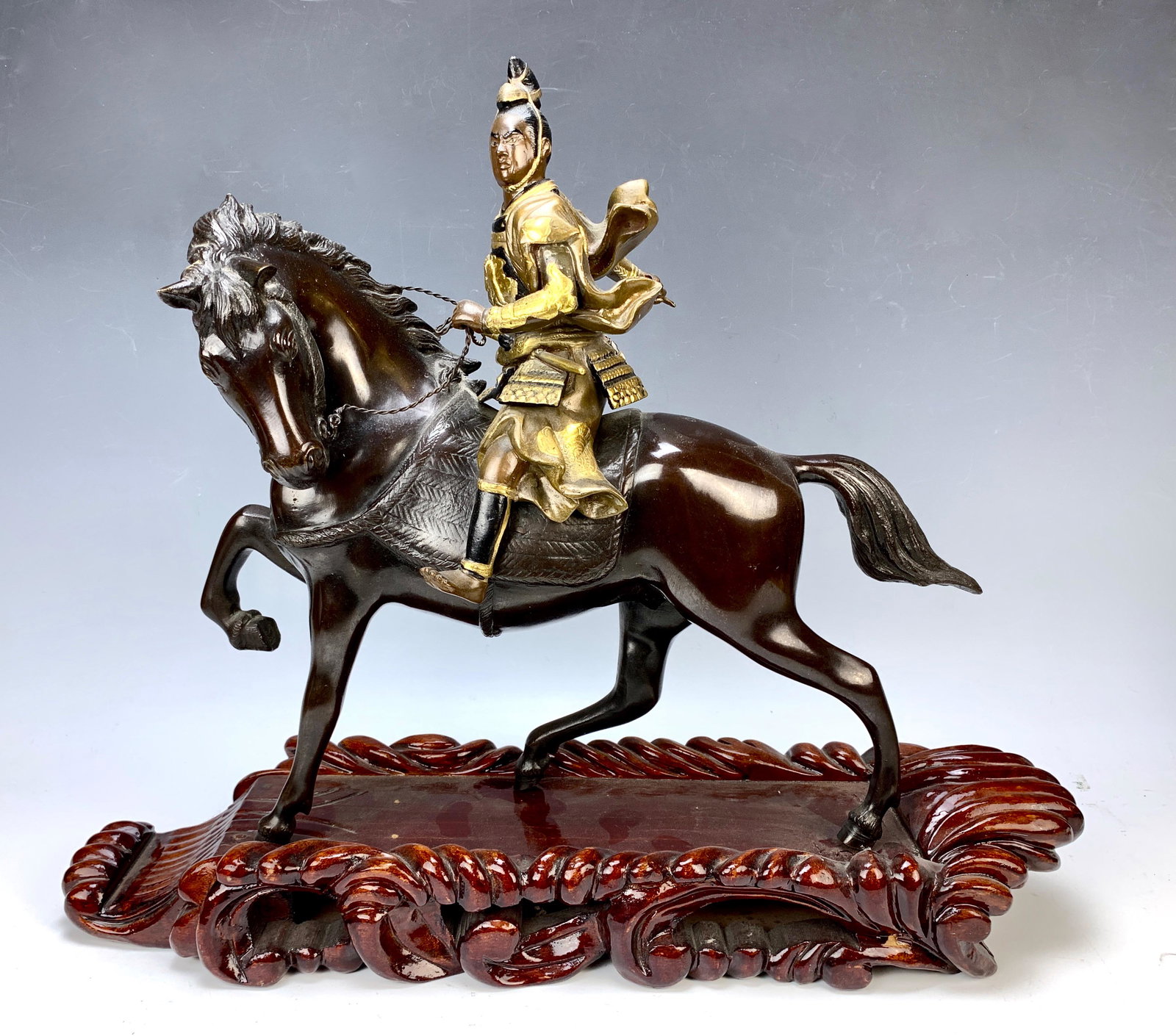 Bronze Japanese Samurai on Horse, Meiji (1 of 3)