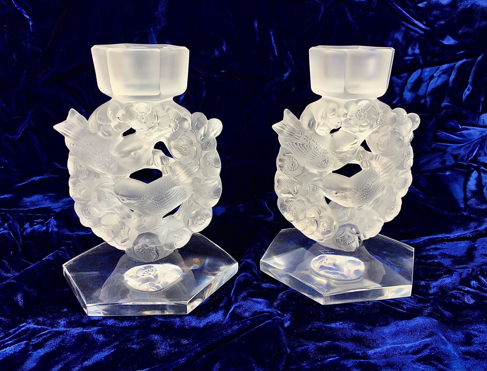Lalique pair of Mesanges (chickadee) Candle Holder (1 of 5)