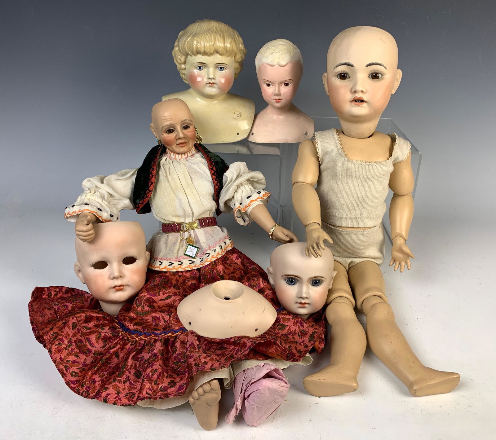 Box of 2 Bisque Head Repro Dolls (1 of 1)