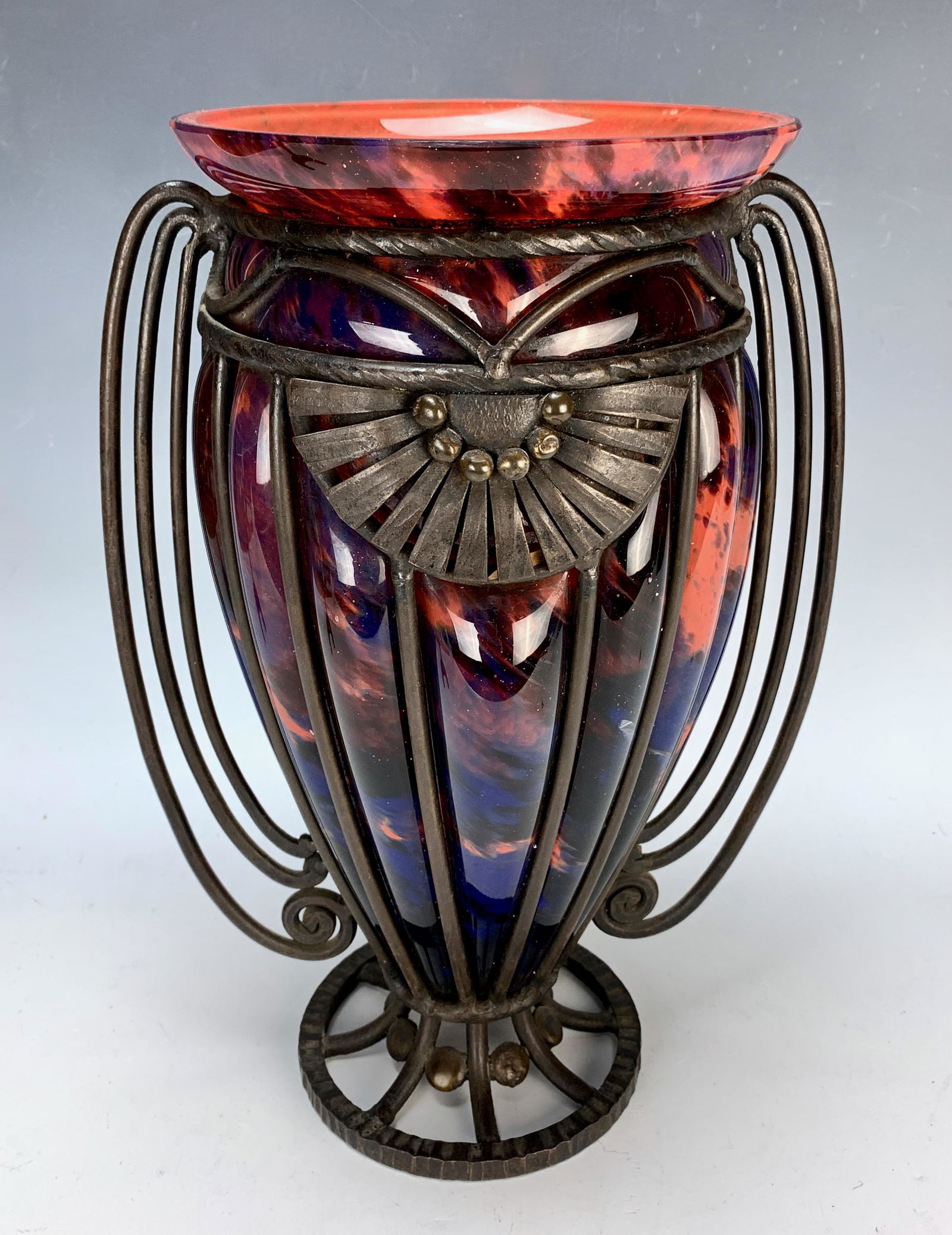 Andre Delatte Art Deco Glass & Iron Vase (1 of 3)