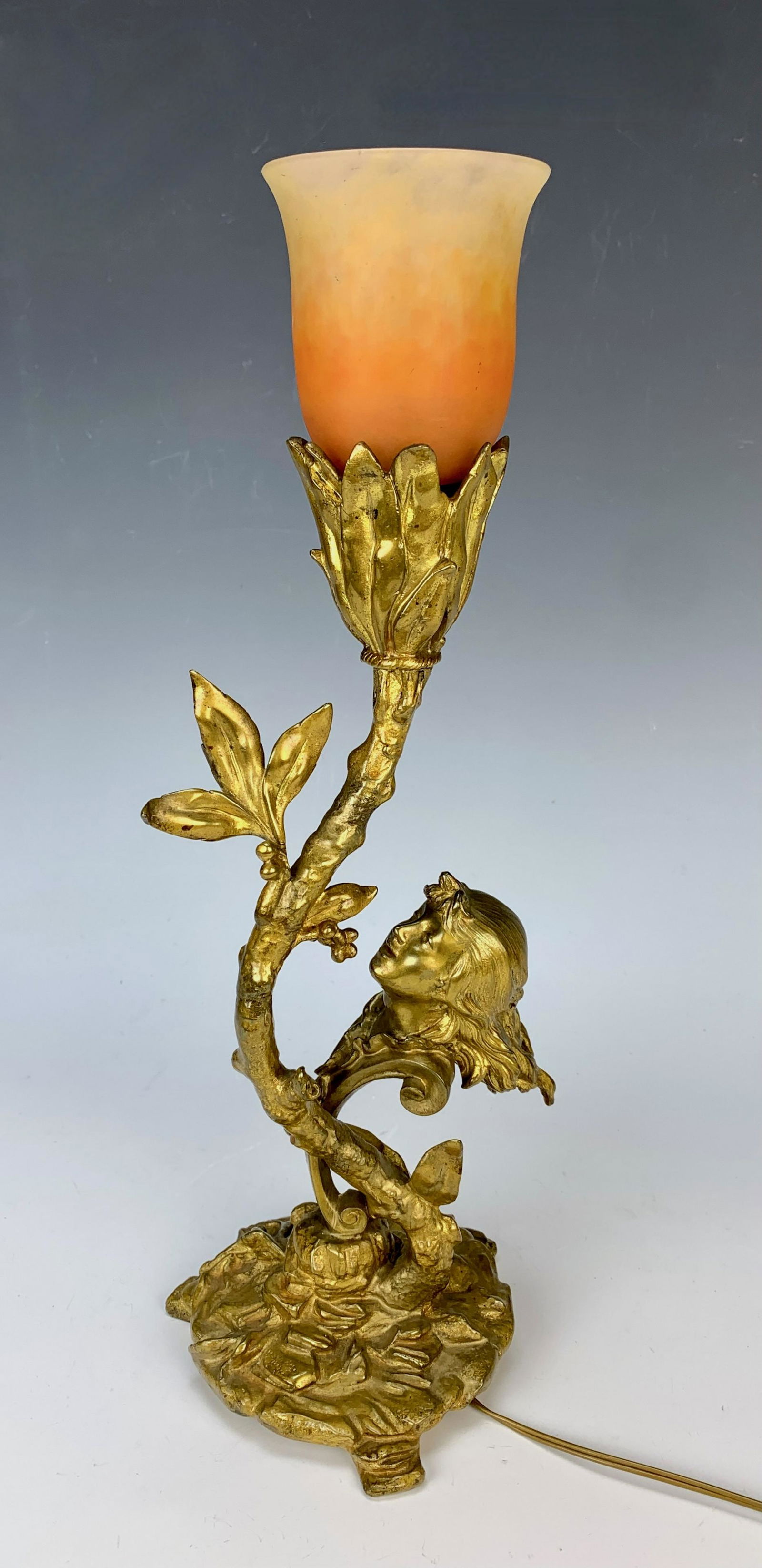 Charles Ferville-Suan Bronze Figural Lamp w Shade (1 of 5)