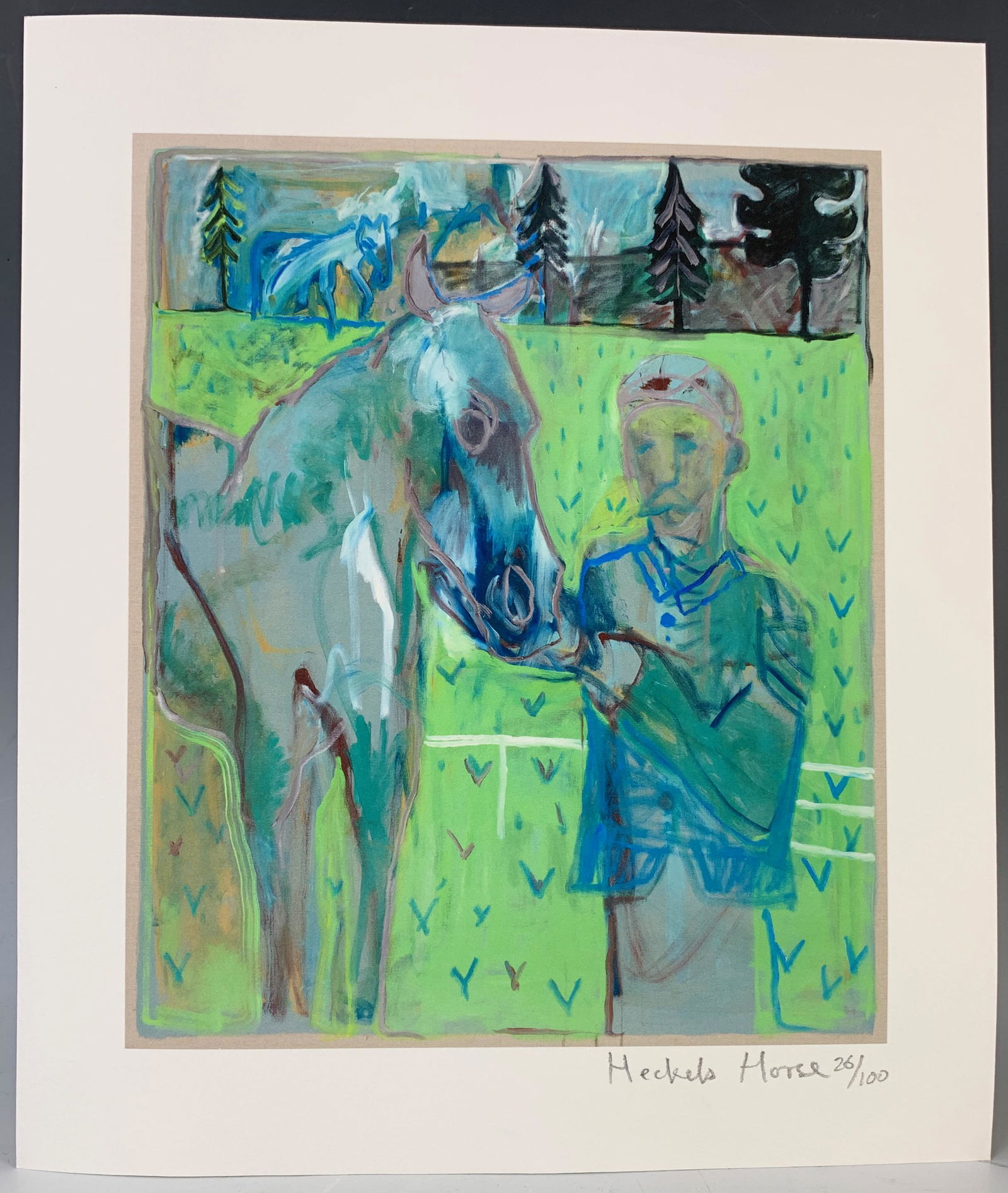 Heckel's Horse LImited Edition "Man with a Horse": Prints made from original paintings by Edgeworth Johnstone and Billy Childish, their collaboration was called Heckel's Horse, signed in pencil "Heckel's Horse 26/100" also signed on reverse "E. Johnst