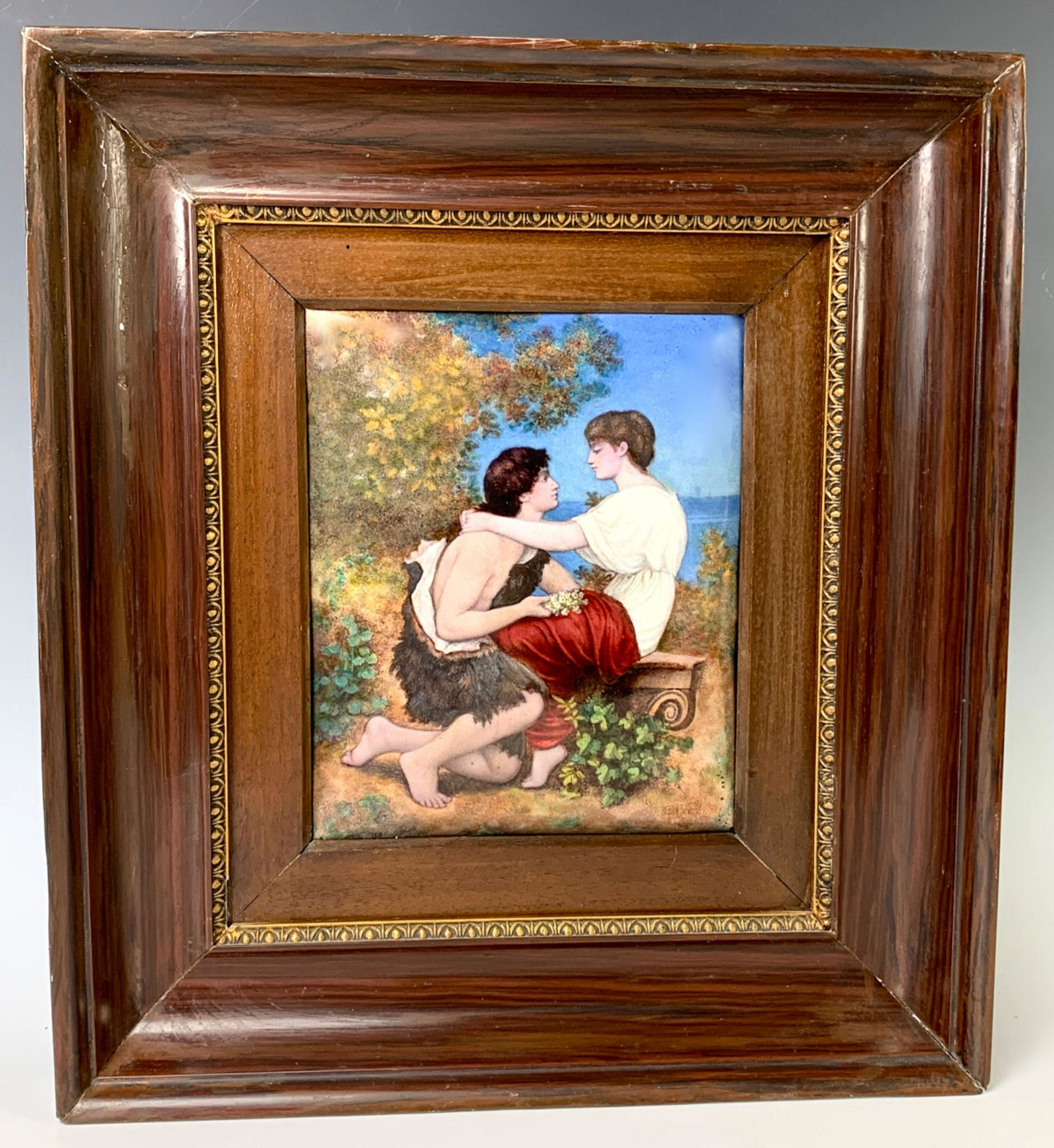 Limoges Enamel Plaque "Lovers" Signed E. Furlaud (1 of 4)