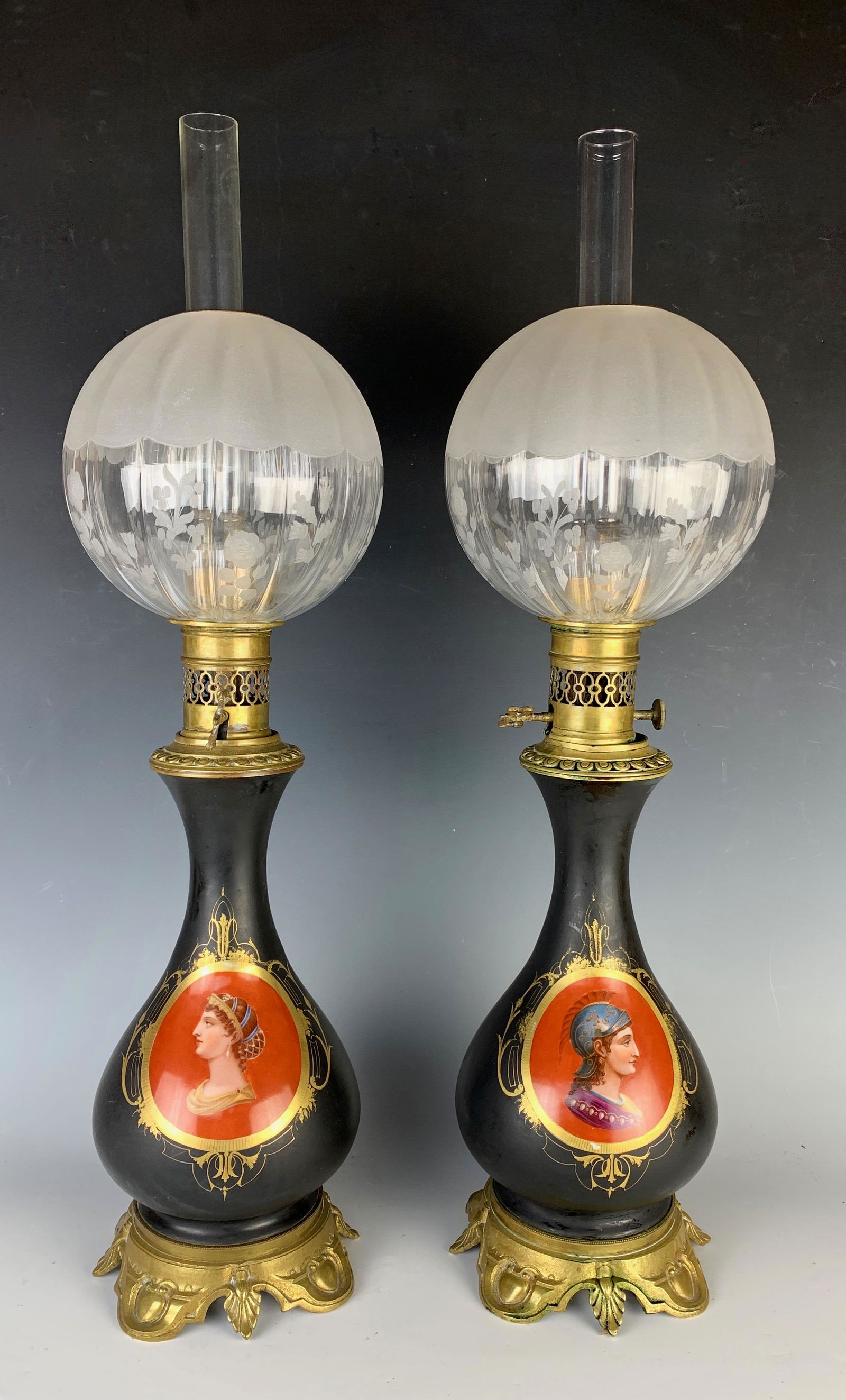 Pair Victorian Oil Lamp C. 1900 (1 of 2)