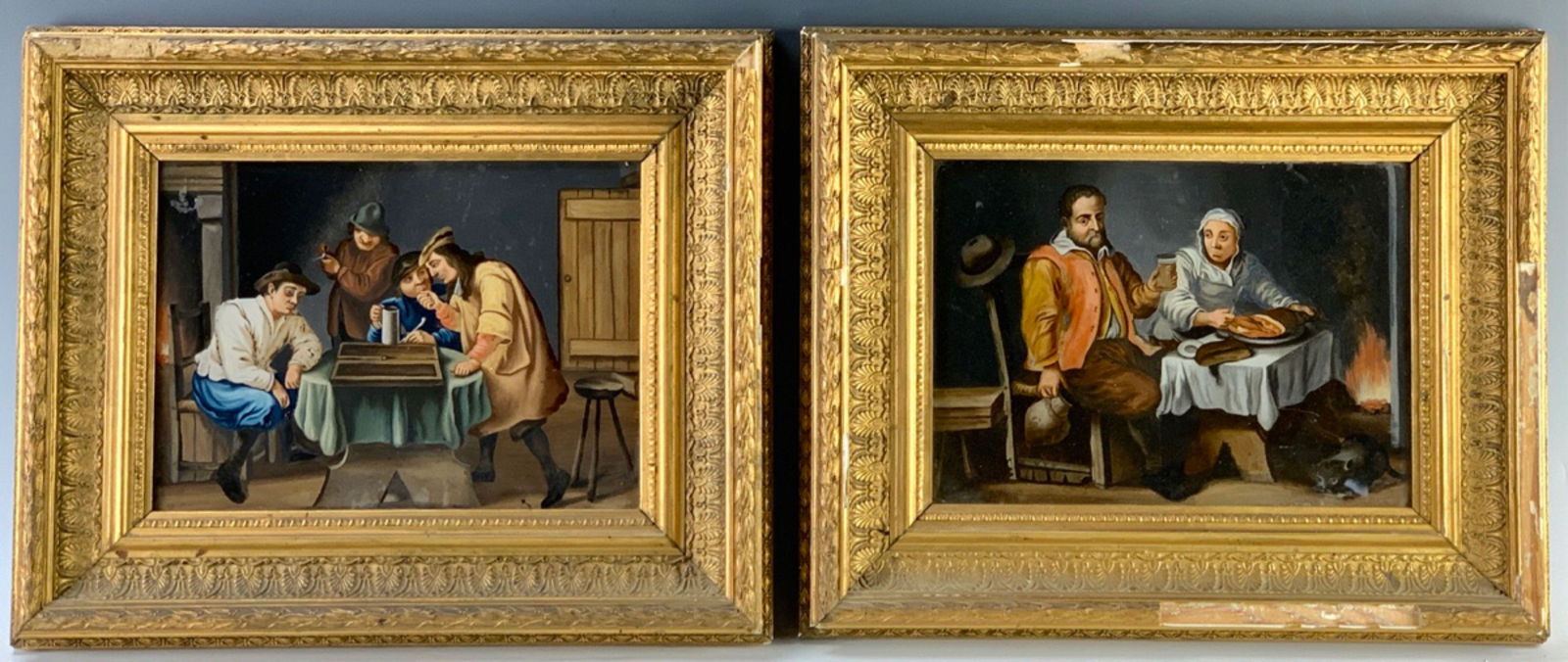 Dutch School Genre Paintings on Glass C. 1900 (1 of 5)