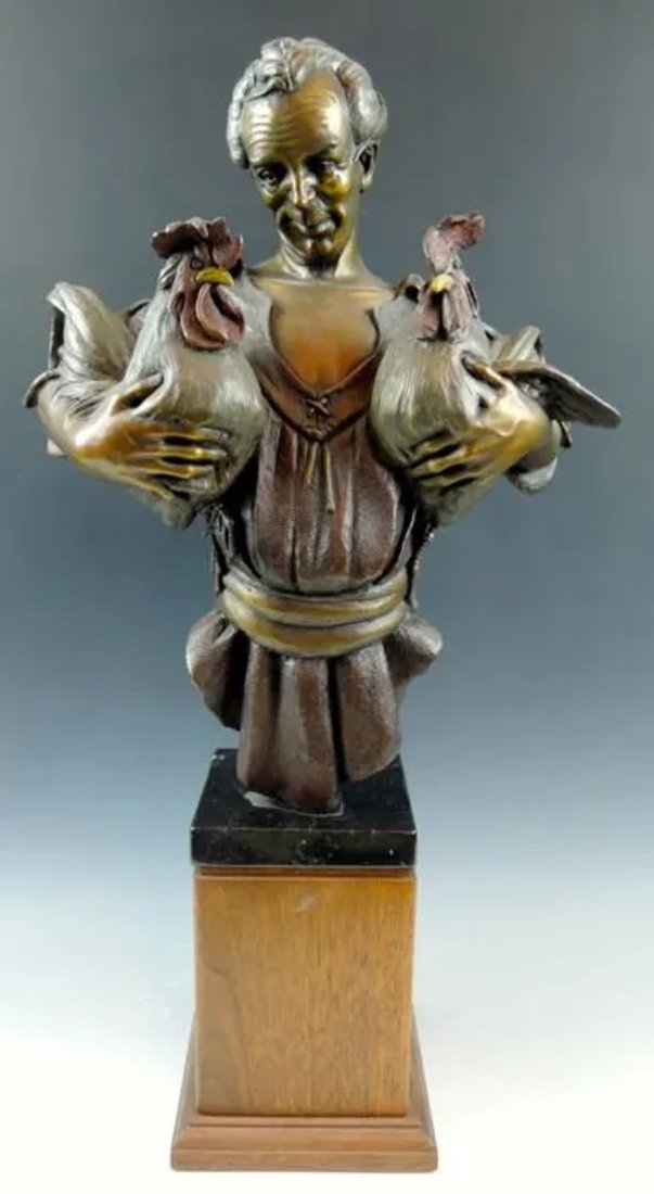 Bronze Polychrome "Chicken Thief" Sculpture (1 of 4)