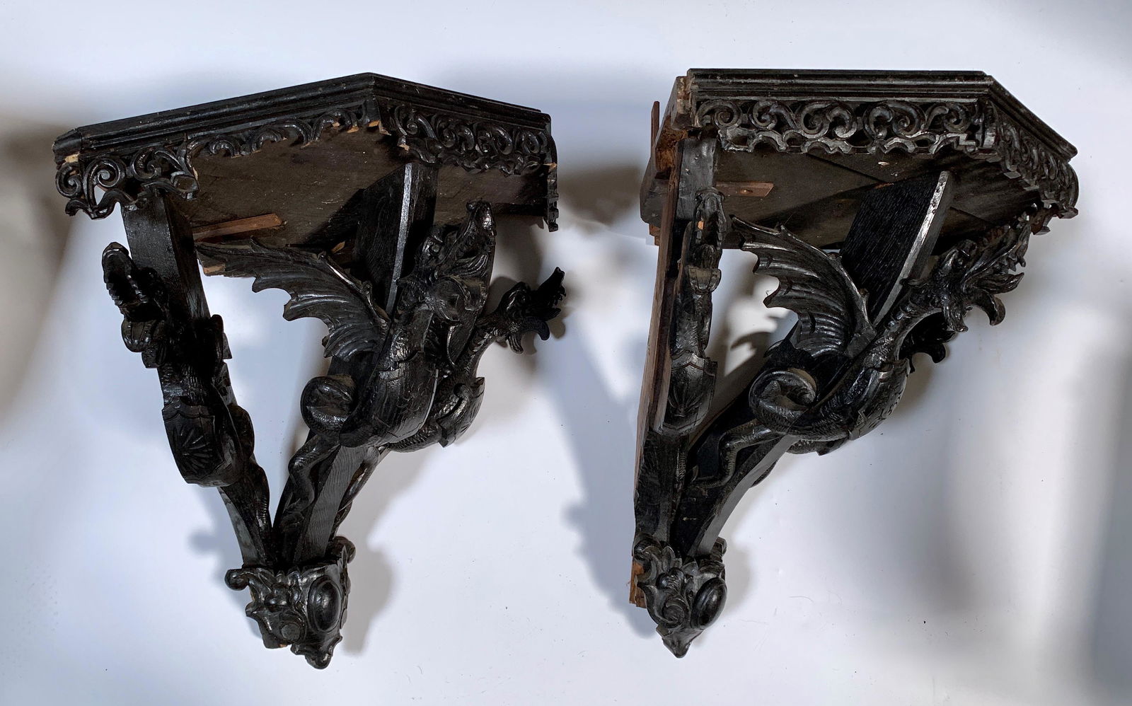 Pair of Victorian "Winged Dragons" Corner Shelves (1 of 3)