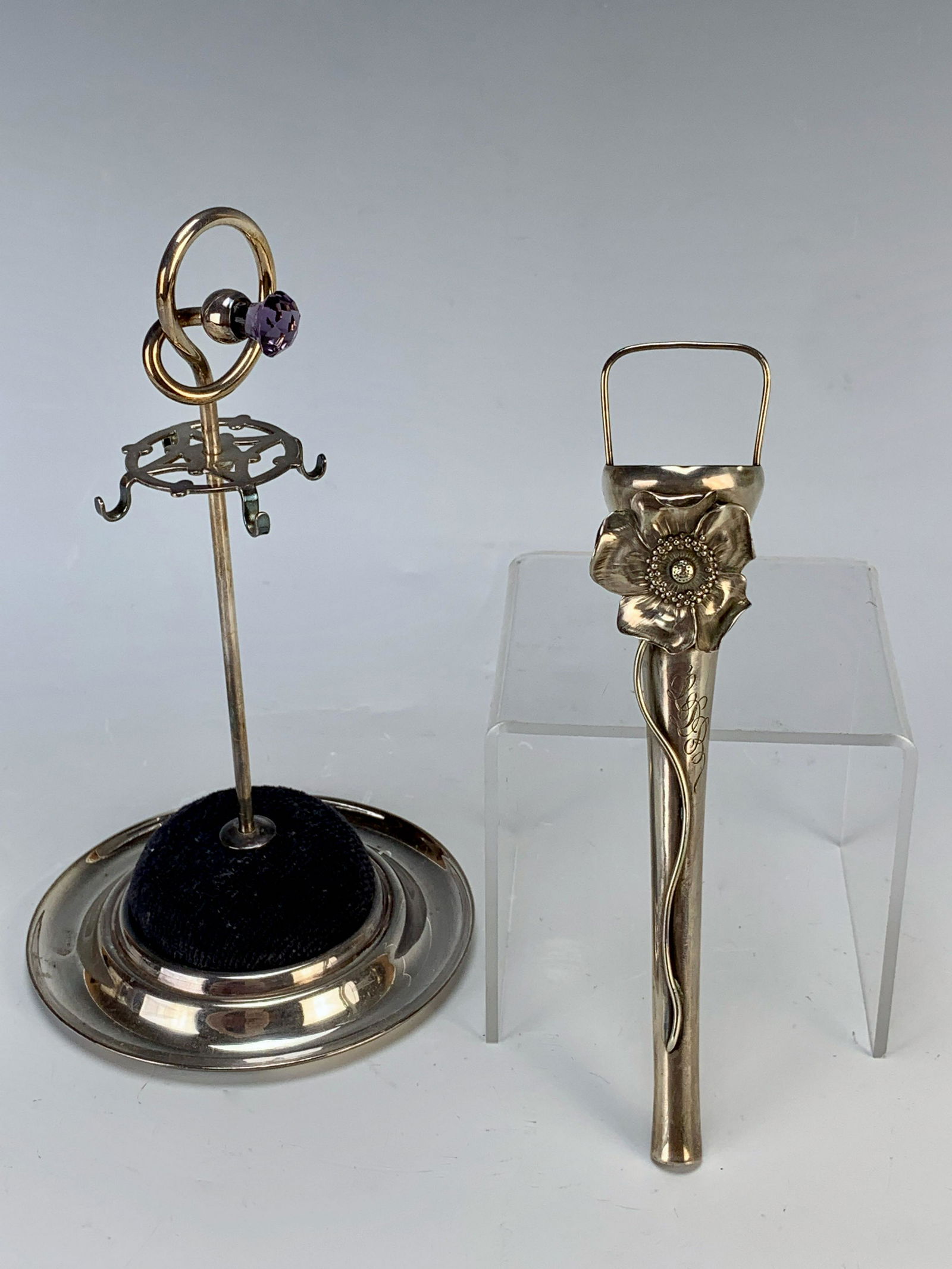 Rare Unger Brothers Amethyst S/P Hatpin Holders (1 of 2)