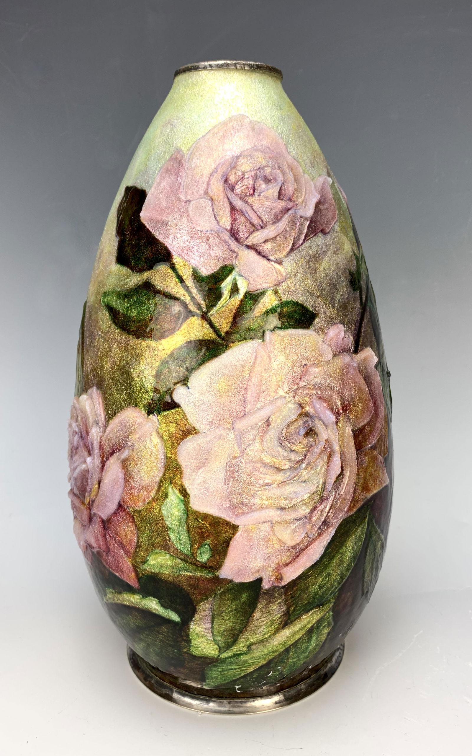 Camille Faure (1874-1956) Enameled "Roses" Vase (1 of 7)